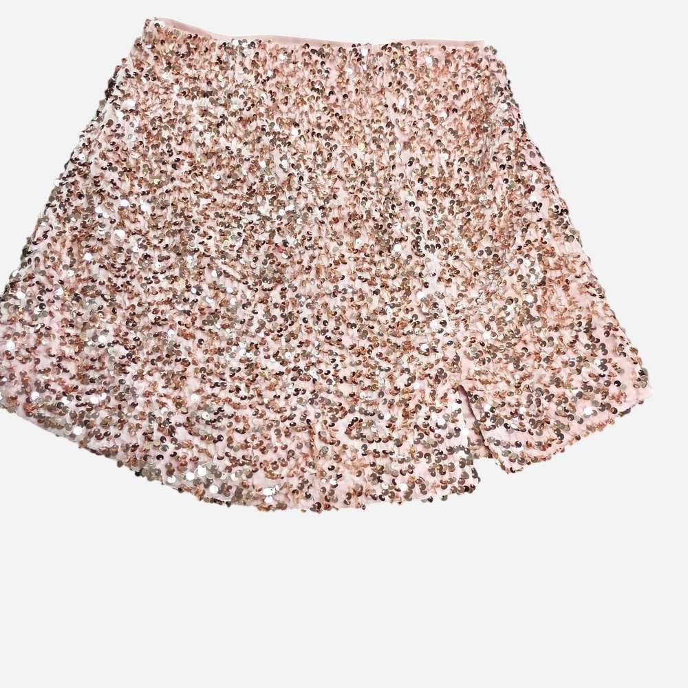 Pink sequined mini skirt with side split Princess Polly Size XSmall